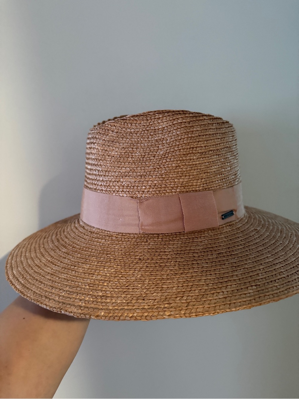 Brixton Tan Straw Hat with Blush Band